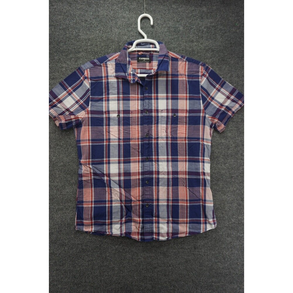 Express Button Up Shirt Mens Large Short Sleeve Plaid